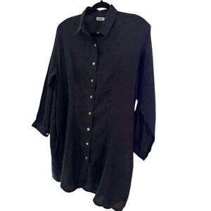 Coco Rose Womens Long-sleeved Shirt Dress Size S/M Black Linen Button-down